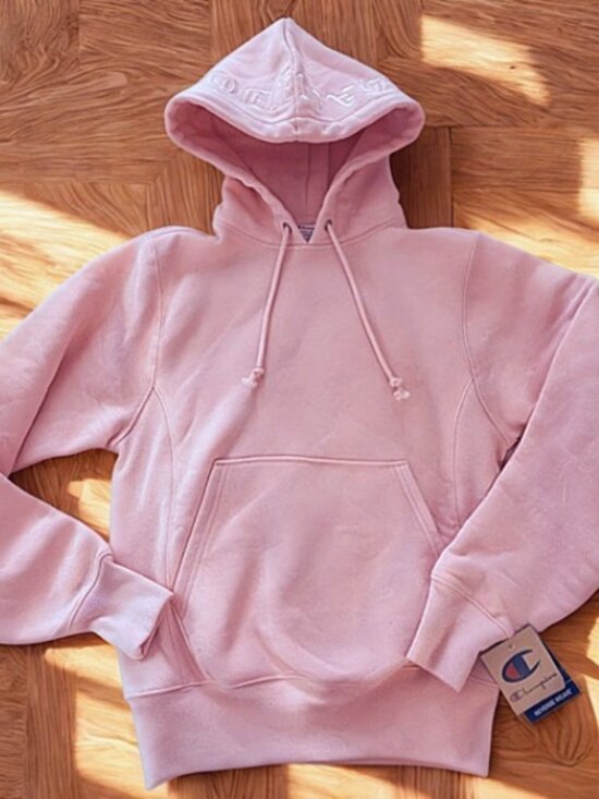 Urban Outfitters Other - NWT Champion xUrban Outfitters RARE Reverse Weave Spell-out Logo Hoodie Lt. Pink